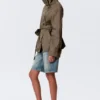 Short Oversized Funnel Neck Trench Coat – Dusty Grey Short Oversized Funnel Neck Trench Coat – Dusty Grey