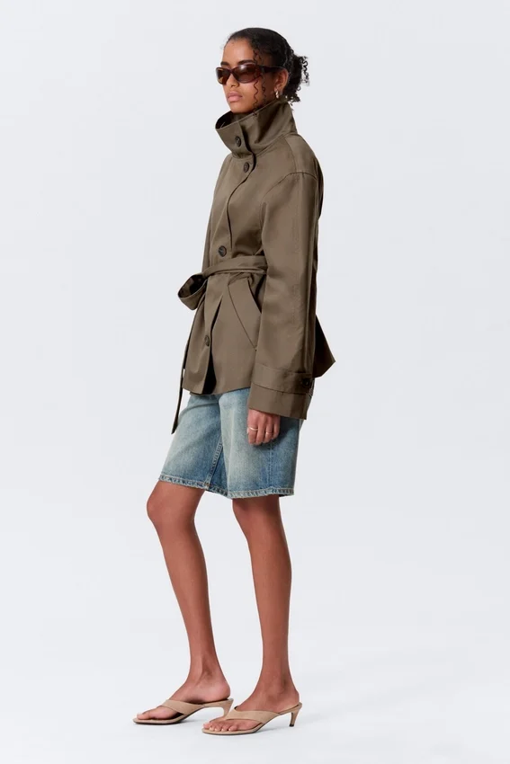 Short Oversized Funnel Neck Trench Coat – Dusty Grey Short Oversized Funnel Neck Trench Coat – Dusty Grey