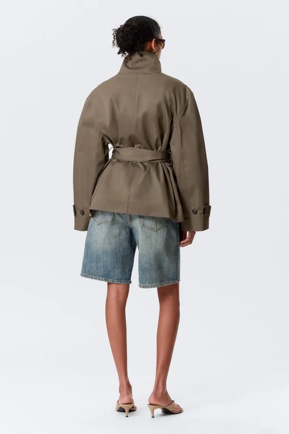 Short Oversized Funnel Neck Trench Coat – Dusty Grey Short Oversized Funnel Neck Trench Coat – Dusty Grey