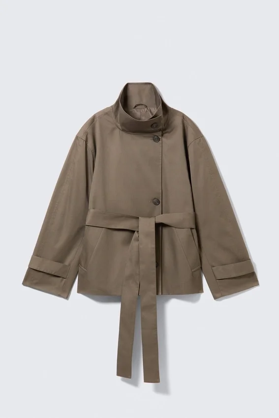 Short Oversized Funnel Neck Trench Coat – Dusty Grey Short Oversized Funnel Neck Trench Coat – Dusty Grey