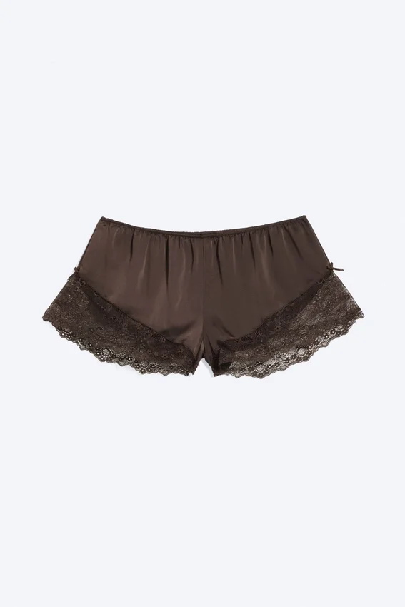 Short Satin Lace Shorts – Dark Brown Short Satin Lace Shorts – Dark Brown