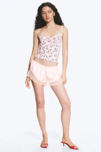 Short Satin Lace Shorts – Light Dusty Peach
