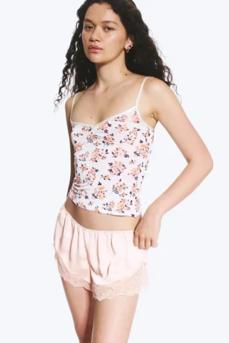 Short Satin Lace Shorts – Light Dusty Peach