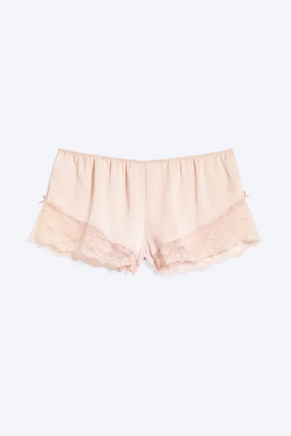 Short Satin Lace Shorts – Light Dusty Peach Short Satin Lace Shorts – Light Dusty Peach