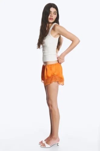 Short Satin Lace Shorts – Orange