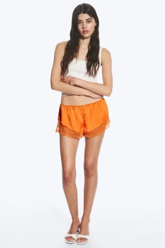 Short Satin Lace Shorts – Orange