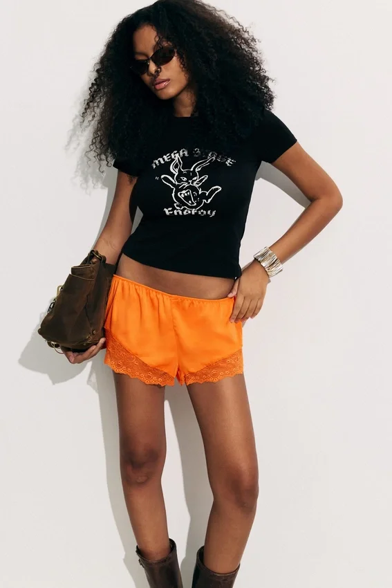 Short Satin Lace Shorts – Orange Short Satin Lace Shorts – Orange