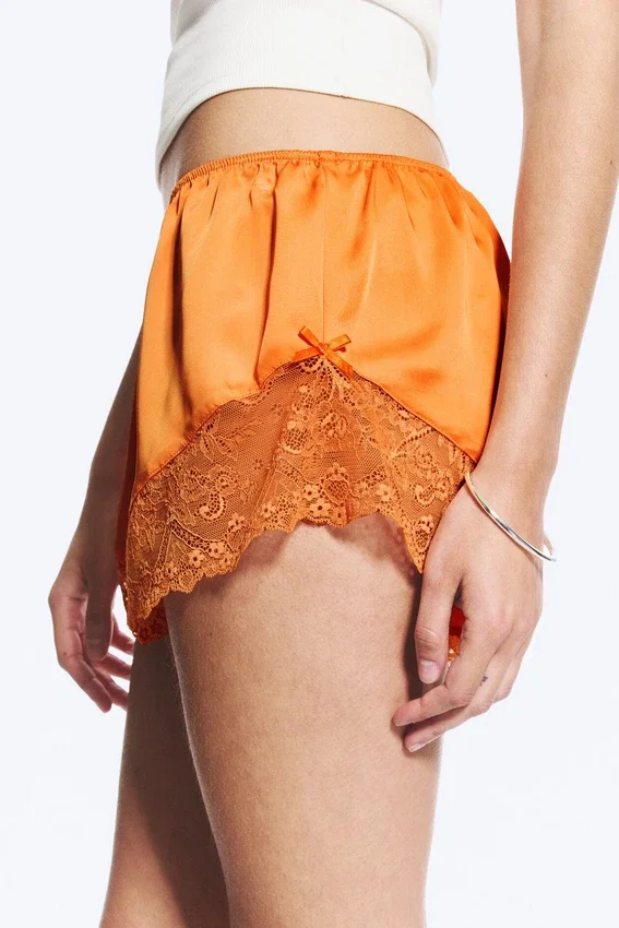 Short Satin Lace Shorts – Orange Short Satin Lace Shorts – Orange