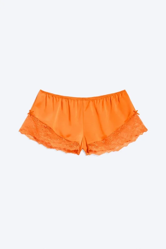 Short Satin Lace Shorts – Orange Short Satin Lace Shorts – Orange