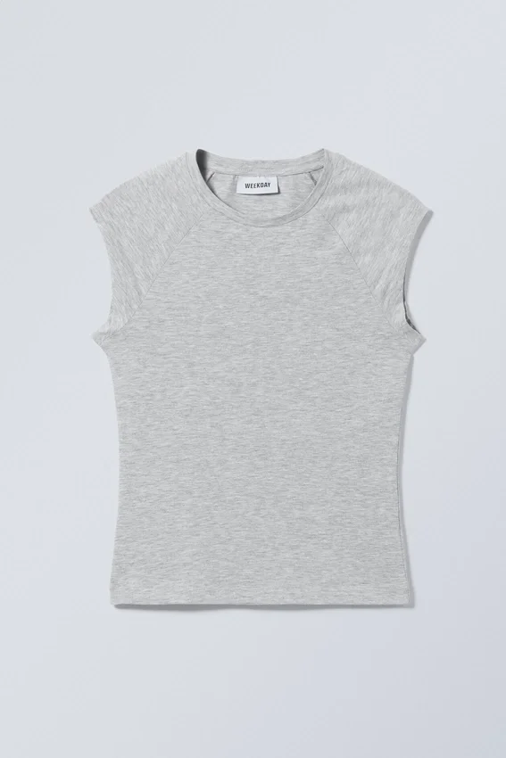 Short Sleeve Fitted Top – Grey Melange Short Sleeve Fitted Top – Grey Melange