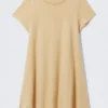 Short-Sleeved A-Line Tee Dress – Beige Short-Sleeved A-Line Tee Dress – Beige