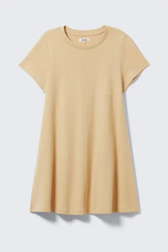 Short-Sleeved A-Line Tee Dress – Beige