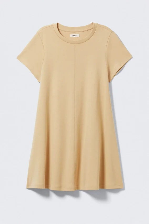 Short-Sleeved A-Line Tee Dress – Beige Short-Sleeved A-Line Tee Dress – Beige