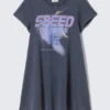 Short-Sleeved A-Line Tee Dress – Washed Blue – Speed Paradox Short-Sleeved A-Line Tee Dress – Washed Blue – Speed Paradox