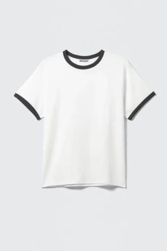Short-Sleeved Contrast Trim Cotton T-Shirt – Black & White