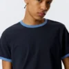 Short-Sleeved Contrast Trim Cotton T-Shirt – Dark Blue – Light Blue Binding Short-Sleeved Contrast Trim Cotton T-Shirt – Dark Blue – Light Blue Binding