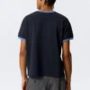 Short-Sleeved Contrast Trim Cotton T-Shirt – Dark Blue – Light Blue Binding Short-Sleeved Contrast Trim Cotton T-Shirt – Dark Blue – Light Blue Binding