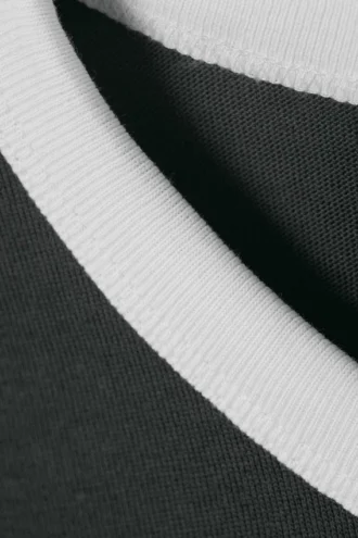 Short-Sleeved Contrast Trim Cotton T-Shirt – Dark Grey & White