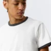 Short-Sleeved Contrast Trim Cotton T-Shirt – White – Black Binding Short-Sleeved Contrast Trim Cotton T-Shirt – White – Black Binding