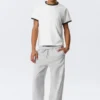 Short-Sleeved Contrast Trim Cotton T-Shirt – White – Black Binding Short-Sleeved Contrast Trim Cotton T-Shirt – White – Black Binding
