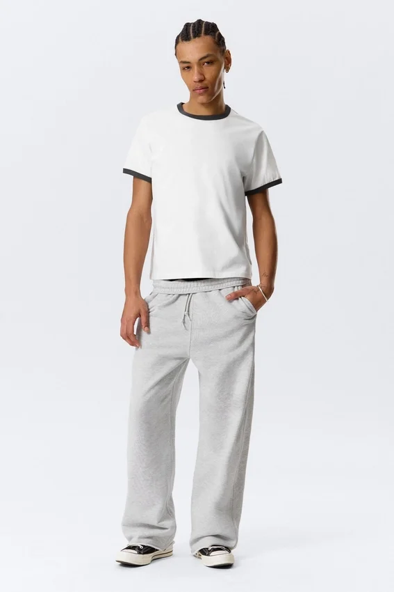 Short-Sleeved Contrast Trim Cotton T-Shirt – White – Black Binding Short-Sleeved Contrast Trim Cotton T-Shirt – White – Black Binding