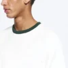 Short-Sleeved Contrast Trim Cotton T-Shirt – White – Green Binding Short-Sleeved Contrast Trim Cotton T-Shirt – White – Green Binding