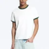 Short-Sleeved Contrast Trim Cotton T-Shirt – White – Green Binding Short-Sleeved Contrast Trim Cotton T-Shirt – White – Green Binding