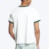 Short-Sleeved Contrast Trim Cotton T-Shirt – White – Green Binding Short-Sleeved Contrast Trim Cotton T-Shirt – White – Green Binding