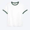 Short-Sleeved Contrast Trim Cotton T-Shirt – White – Green Binding Short-Sleeved Contrast Trim Cotton T-Shirt – White – Green Binding