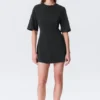 Short-Sleeved Cotton Mini Dress – Black Short-Sleeved Cotton Mini Dress – Black