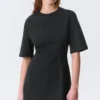 Short-Sleeved Cotton Mini Dress – Black Short-Sleeved Cotton Mini Dress – Black