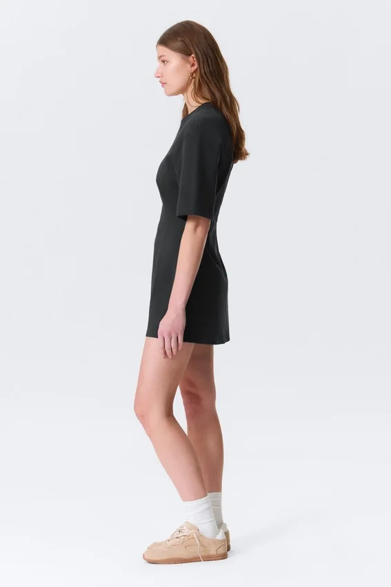Short-Sleeved Cotton Mini Dress – Black Short-Sleeved Cotton Mini Dress – Black
