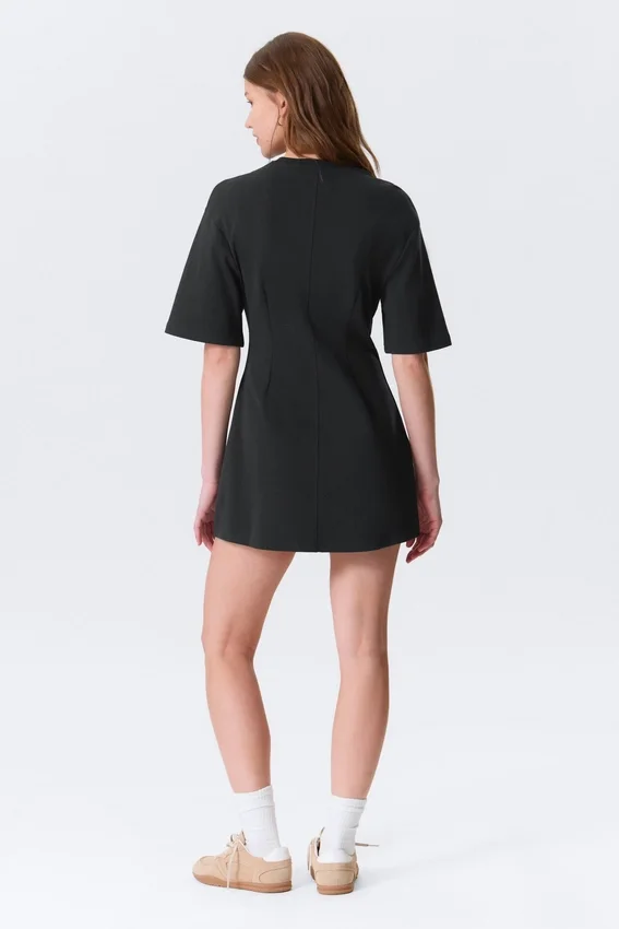 Short-Sleeved Cotton Mini Dress – Black Short-Sleeved Cotton Mini Dress – Black