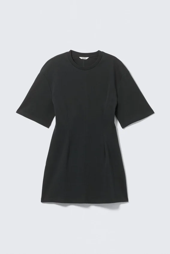 Short-Sleeved Cotton Mini Dress – Black Short-Sleeved Cotton Mini Dress – Black