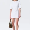 Short-Sleeved Cotton Mini Dress – White Short-Sleeved Cotton Mini Dress – White