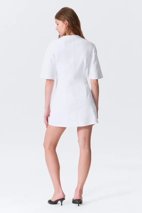 Short-Sleeved Cotton Mini Dress – White Short-Sleeved Cotton Mini Dress – White
