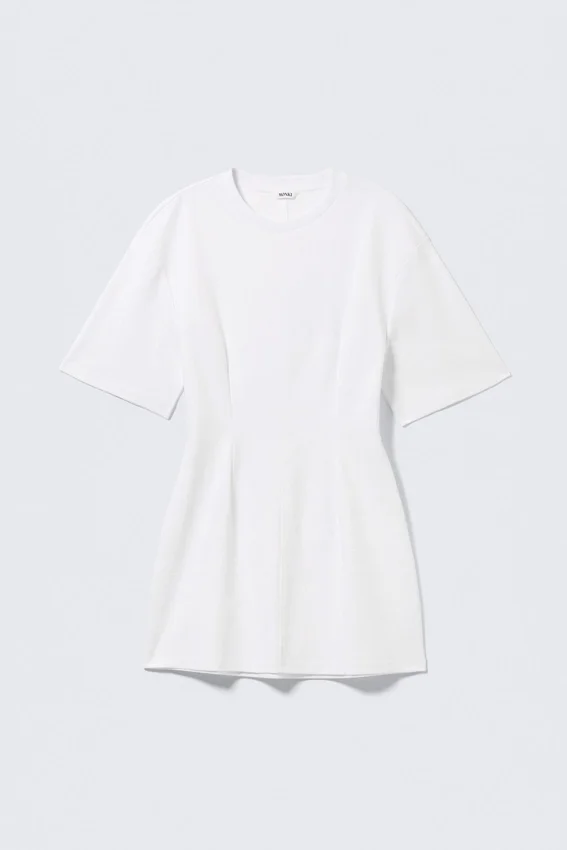 Short-Sleeved Cotton Mini Dress – White Short-Sleeved Cotton Mini Dress – White