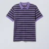 Short-Sleeved Cotton Piqua Polo Shirt – Striped Lilac Short-Sleeved Cotton Piqua Polo Shirt – Striped Lilac