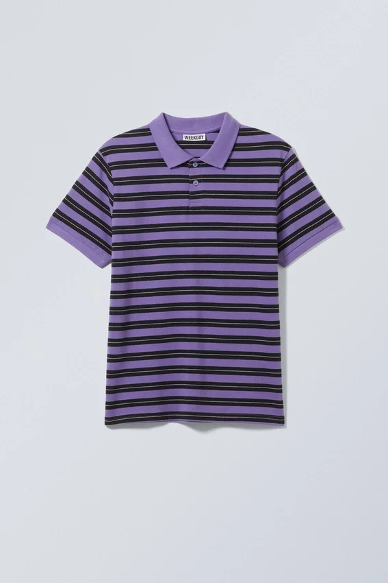 Short-Sleeved Cotton Piqua Polo Shirt – Striped Lilac Short-Sleeved Cotton Piqua Polo Shirt – Striped Lilac
