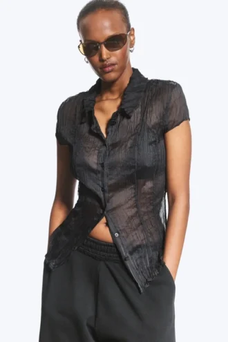 Short-Sleeved Crinkle Shirt – Dark Grey