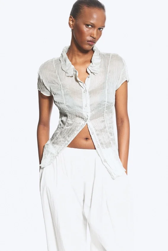 Short-Sleeved Crinkle Shirt – Dusty Light Mole Short-Sleeved Crinkle Shirt – Dusty Light Mole