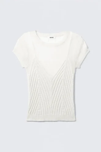 Short-Sleeved Knitted Layered Top – White