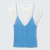 Short-Sleeved Knitted Layered Top – White & Blue Short-Sleeved Knitted Layered Top – White & Blue
