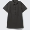 Short-Sleeved Mini Shirt Dress – Off-Black Short-Sleeved Mini Shirt Dress – Off-Black
