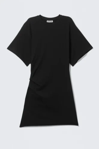 Short-Sleeved Mini T-Shirt Dress – Black
