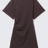 Short-Sleeved Mini T-Shirt Dress – Dark Brown Short-Sleeved Mini T-Shirt Dress – Dark Brown