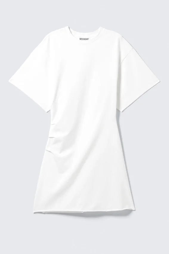 Short-Sleeved Mini T-Shirt Dress – White Short-Sleeved Mini T-Shirt Dress – White