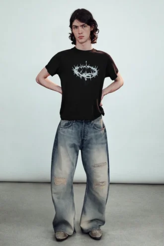 Short-Sleeved Printed T-Shirt – Black – Thorn Crown
