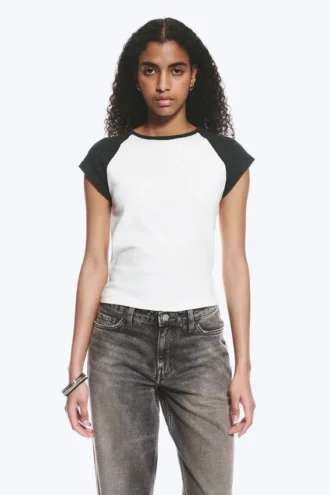 Short-Sleeved Raglan T-Shirt – White/Dark Grey