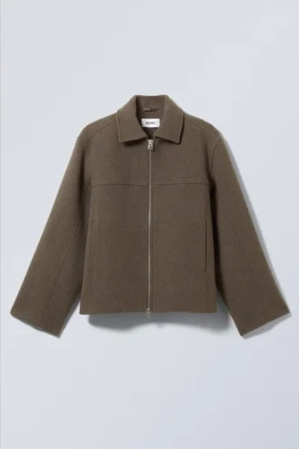 Short Wool Blend Jacket – Dark Brown Short Wool Blend Jacket – Dark Brown